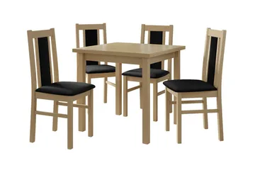 Patrickswell Kvadratisk Spisegruppe 80x80 cm – Spisebord med 4 Spisestoler med Trukket Rygg i Tre - Natur|Svart - Møbler - Bord - Spisegruppe