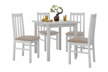 Patrickswell kvadratisk uttrekkbar spisegruppe 80–110 cm – Spisebord med 4 spisestoler i tre med høy spilerygg - Hvit|Beige - Møbler - Bord - Spisegruppe