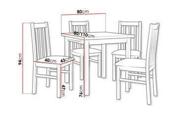 Patrickswell kvadratisk uttrekkbar spisegruppe 80–110 cm – Spisebord med 4 spisestoler i tre med høy spilerygg - Hvit|Beige - Møbler - Bord - Spisegruppe
