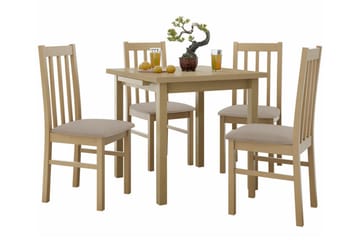 Patrickswell kvadratisk uttrekkbar spisegruppe 80–110 cm – Spisebord med 4 spisestoler i tre med høy spilerygg - Natur|Beige - Møbler - Bord - Spisegruppe