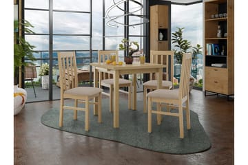 Patrickswell kvadratisk uttrekkbar spisegruppe 80–110 cm – Spisebord med 4 spisestoler i tre med høy spilerygg - Natur|Beige - Møbler - Bord - Spisegruppe