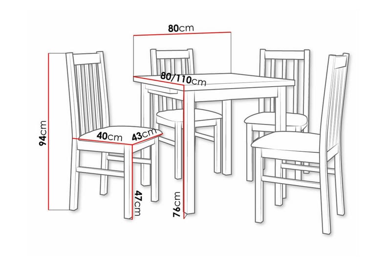 Patrickswell kvadratisk uttrekkbar spisegruppe 80–110 cm – Spisebord med 4 spisestoler i tre med høy spilerygg - Natur|Brun - Møbler - Bord - Spisegruppe