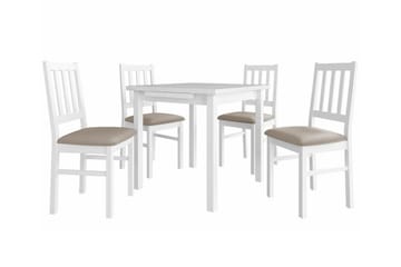 Patrickswell kvadratisk uttrekkbar spisegruppe 80–110 cm – Spisebord med 4 spisestoler i tre med spilerygg - Hvit|Beige - Møbler - Bord - Spisegruppe