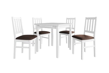 Patrickswell kvadratisk uttrekkbar spisegruppe 80–110 cm – Spisebord med 4 spisestoler i tre med spilerygg - Hvit|Brun - Møbler - Bord - Spisegruppe