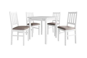 Patrickswell kvadratisk uttrekkbar spisegruppe 80–110 cm – Spisebord med 4 spisestoler i tre med spilerygg - Hvit|Gråbrun - Møbler - Bord - Spisegruppe
