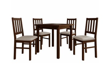 Patrickswell kvadratisk uttrekkbar spisegruppe 80–110 cm – Spisebord med 4 spisestoler i tre med spilerygg - Mørkebrun|Beige - Møbler - Bord - Spisegruppe