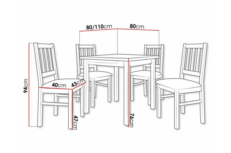 Patrickswell kvadratisk uttrekkbar spisegruppe 80–110 cm – Spisebord med 4 spisestoler i tre med spilerygg - Mørkebrun|Olivengrønn - Møbler - Bord - Spisegruppe