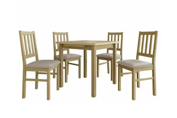 Patrickswell kvadratisk uttrekkbar spisegruppe 80–110 cm – Spisebord med 4 spisestoler i tre med spilerygg - Natur|Beige - Møbler - Bord - Spisegruppe