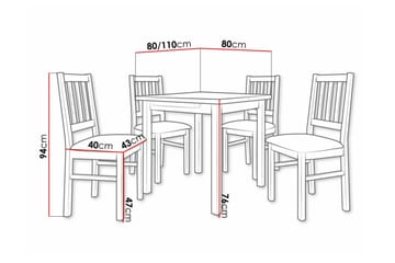 Patrickswell kvadratisk uttrekkbar spisegruppe 80–110 cm – Spisebord med 4 spisestoler i tre med spilerygg - Natur|Brun - Møbler - Bord - Spisegruppe