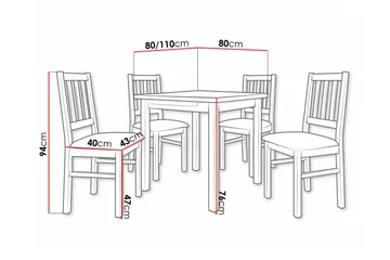 Patrickswell kvadratisk uttrekkbar spisegruppe 80–110 cm – Spisebord med 4 spisestoler i tre med spilerygg - Natur|Mørkegrå - Møbler - Bord - Spisegruppe