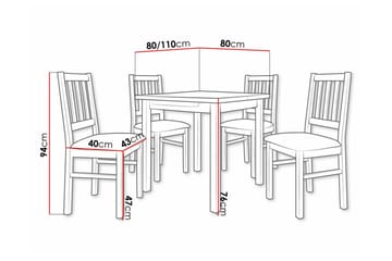 Patrickswell kvadratisk uttrekkbar spisegruppe 80–110 cm – Spisebord med 4 spisestoler i tre med spilerygg - Natur|Olivengrønn - Møbler - Bord - Spisegruppe