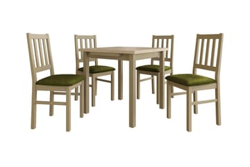 Patrickswell kvadratisk uttrekkbar spisegruppe 80–110 cm – Spisebord med 4 spisestoler i tre med spilerygg - Natur|Olivengrønn - Møbler - Bord - Spisegruppe