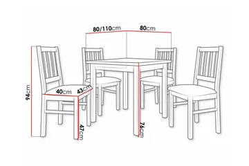 Patrickswell kvadratisk uttrekkbar spisegruppe 80–110 cm – Spisebord med 4 spisestoler i tre med spilerygg - Natur|Svart - Møbler - Bord - Spisegruppe