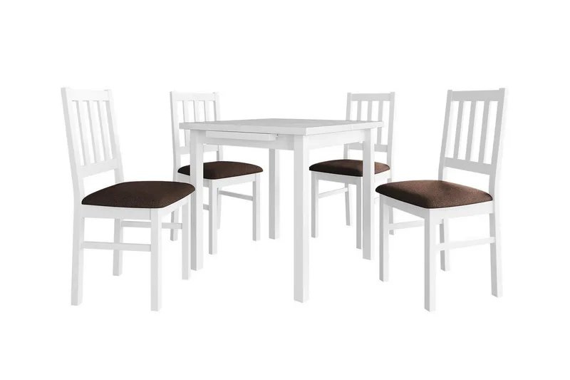 Patrickswell Kvadratisk Uttrekkbar Spisegruppe 80–110 cm – Spisebord med 4 Spisestoler med Spilerygg i Tre, Hvit|Brun