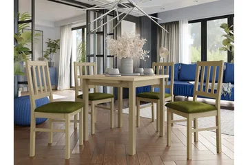 Patrickswell Kvadratisk Uttrekkbar Spisegruppe 80–110 cm – Spisebord med 4 Spisestoler med Sprinkelrygg i Tre - Natur|Olivengrønn - Møbler - Bord - Spisegruppe