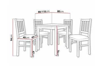 Patrickswell Kvadratisk Uttrekkbar Spisegruppe 80–110 cm – Spisebord med 4 Spisestoler med Sprinkelrygg i Tre - Natur|Olivengrønn - Møbler - Bord - Spisegruppe