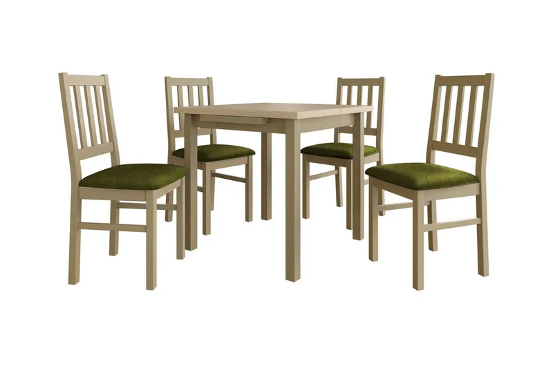 Patrickswell Kvadratisk Uttrekkbar Spisegruppe 80–110 cm – Spisebord med 4 Spisestoler med Sprinkelrygg i Tre, Natur|Olivengrønn