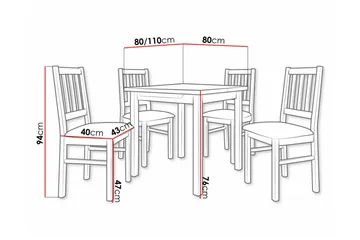 Patrickswell Kvadratisk Uttrekkbar Spisegruppe 80–110 cm – Spisebord med 4 Spisestoler med Sprinklet Rygg i Tre - Natur|Grå - Møbler - Bord - Spisegruppe