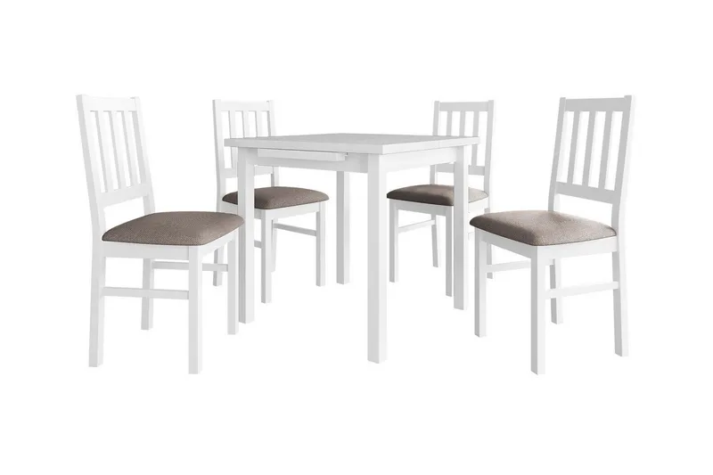 Patrickswell Kvadratisk Uttrekkbar Spisegruppe 80–110 cm – Spisebord med 4 Spisestoler med Sprosserygg i Tre, Hvit|Gråbrun