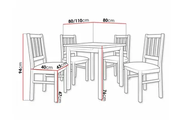 Patrickswell Kvadratisk Uttrekkbar Spisegruppe 80–110 cm – Spisebord med 4 Spisestoler med Sprosserygg i Tre - Hvit|Olivengrønn - Møbler - Bord - Spisegruppe