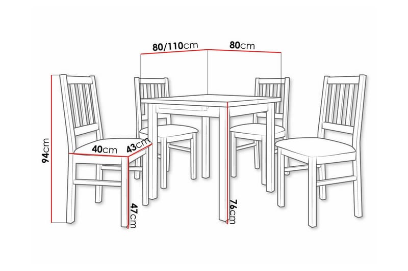 Patrickswell Kvadratisk Uttrekkbar Spisegruppe 80–110 cm – Spisebord med 4 Spisestoler med Sprosserygg i Tre - Hvit|Olivengrønn - Møbler - Bord - Spisegruppe