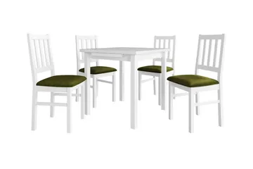 Patrickswell Kvadratisk Uttrekkbar Spisegruppe 80–110 cm – Spisebord med 4 Spisestoler med Sprosserygg i Tre - Hvit|Olivengrønn - Møbler - Bord - Spisegruppe