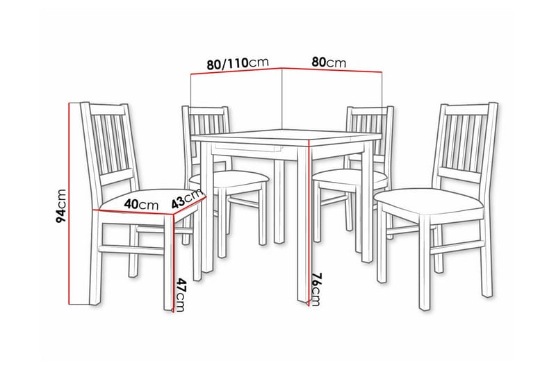 Patrickswell Kvadratisk Uttrekkbar Spisegruppe 80–110 cm – Spisebord med 4 Spisestoler med Sprosserygg i Tre - Natur|Brun - Møbler - Bord - Spisegruppe