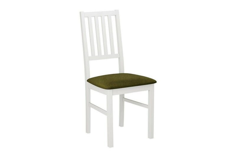 Patrickswell Rektangulær Spisegruppe – Spisebord med Hvid Plade og 6 Spisebordsstole med Spjælbakke i Træ - Hvid|Olivgrøn - Møbler - Bord - Spisegruppe