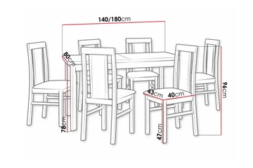 Patrickswell Rektangulær Spisegruppe – Spisebord med Valnøddeutseende og 6 Spisestoler med Rett Polstret Rygg i Tre - Mørkebrun|Grå - Møbler - Bord - Spisegruppe