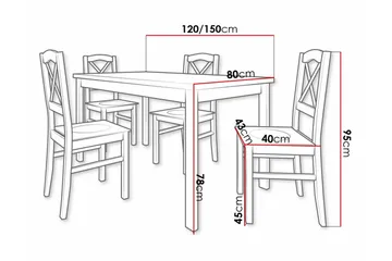 Patrickswell Rektangulær Uttrekkbar Spisegruppe 120–150 cm – Spisebord med Eikeutseende og 4 Spisestoler med Kryssrygg i Tre - Svart|Lysebrun - Møbler - Bord - Spisegruppe