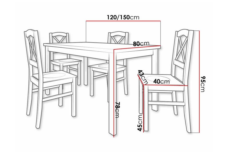 Patrickswell Rektangulær Uttrekkbar Spisegruppe 120–150 cm – Spisebord med Eikeutseende og 4 Spisestoler med Kryssrygg i Tre - Svart|Natur - Møbler - Bord - Spisegruppe