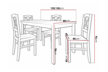 Patrickswell rektangulær uttrekkbar spisegruppe 120–150 cm – Spisebord med hvit bordplate og 4 spisestoler med kryssrygg i tre - Hvit - Møbler - Bord - Spisegruppe