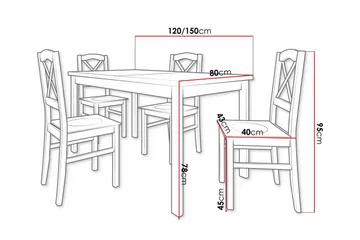 Patrickswell rektangulær uttrekkbar spisegruppe 120–150 cm – Spisebord med hvit bordplate og 4 spisestoler med kryssrygg i tre - Natur - Møbler - Bord - Spisegruppe