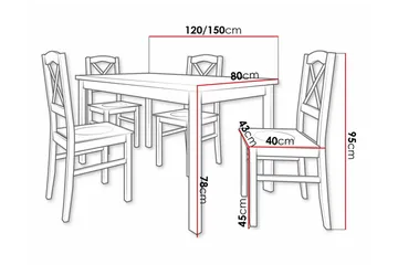 Patrickswell rektangulær uttrekkbar spisegruppe 120–150 cm – Spisebord med hvit bordplate og 4 spisestoler med kryssrygg i tre - Svart - Møbler - Bord - Spisegruppe