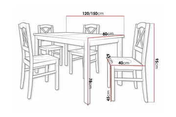 Patrickswell Rektangulær Uttrekkbar Spisegruppe 120–150 cm – Spisebord med Hvit Plate og 4 Spisestoler med Kryssrygg i Tre - Hvit - Møbler - Bord - Spisegruppe