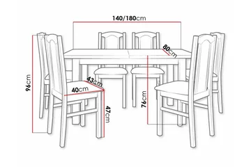 Patrickswell rektangulær uttrekkbar spisegruppe 140–180 cm – Spisebord med 6 spisestoler med polstret rygg i tre - Natur|Mørkegrå - Møbler - Bord - Spisegruppe