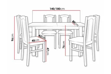 Patrickswell rektangulær uttrekkbar spisegruppe 140–180 cm – Spisebord med 6 spisestoler med polstret rygg i tre - Natur|Beige - Møbler - Bord - Spisegruppe