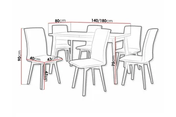 Patrickswell Rektangulær Uttrekkbar Spisegruppe 140–180 cm – Spisebord med Eikeutseende og 6 Kledde Spisestoler med Vinklede Ben - Hvit|Grå|Lysebrun - Møbler - Bord - Spisegruppe