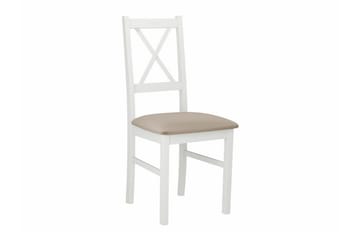 Patrickswell rektangulær uttrekkbar spisegruppe 140–180 cm – Spisebord med eikeutseende og 6 spisestoler med kryssrygg i tre - Hvit|Beige|Natur - Møbler - Bord - Spisegruppe