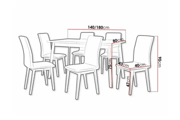 Patrickswell Rektangulær Uttrekkbar Spisegruppe 140–180 cm – Spisebord med Eikeutseende og 6 Trukne Spisestoler med Rette Bein - Hvit|Grå|Natur - Møbler - Bord - Spisegruppe