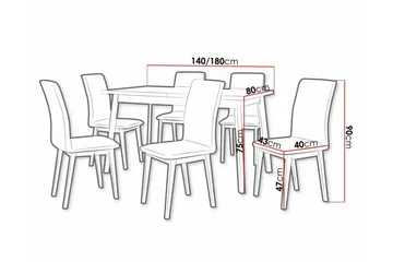 Patrickswell Rektangulær Uttrekkbar Spisegruppe 140–180 cm – Spisebord med Eikeutseende og 6 Trukne Spisestoler med Rette Bein - Svart|Mørkebrun|Brun - Møbler - Bord - Spisegruppe