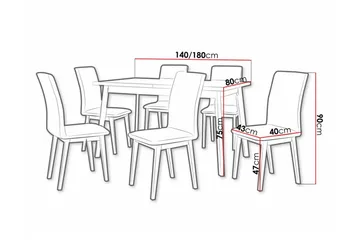 Patrickswell Rektangulær Uttrekkbar Spisegruppe 140–180 cm – Spisebord med Eikeutseende og 6 Trukne Spisestoler med Rette Ben - Svart|Grå|Natur - Møbler - Bord - Spisegruppe