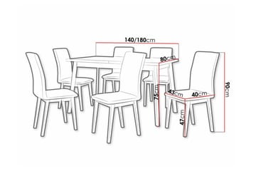 Patrickswell Rektangulær Uttrekkbar Spisegruppe 140–180 cm – Spisebord med Eikeutseende og 6 Trukne Spisestoler med Rette Ben - Svart|Olivengrønn|Natur - Møbler - Bord - Spisegruppe