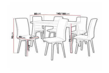 Patrickswell Rektangulær Uttrekkbar Spisegruppe 140–180 cm – Spisebord med Eikeutseende og 6 Trukne Spisestoler med Skrå Bein - Hvit|Olivengrønn|Natur - Møbler - Bord - Spisegruppe