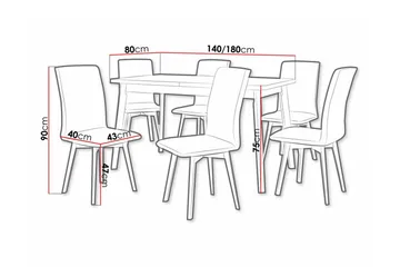 Patrickswell Rektangulær Uttrekkbar Spisegruppe 140–180 cm – Spisebord med Eikeutseende og 6 Trukne Spisestoler med Skrå Bein - Svart|Beige|Brun - Møbler - Bord - Spisegruppe