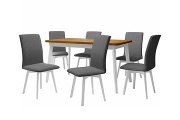 Patrickswell rektangulær uttrekkbar spisegruppe 140–180 cm – Spisebord med eikeutseende og 6 polstrede spisestoler med vinklede ben - Hvit|Grå|Brun - Møbler - Bord - Spisegruppe
