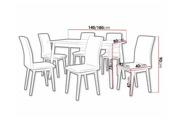 Patrickswell rektangulær uttrekkbar spisegruppe 140–180 cm – Spisebord med eikeutseende og 6 polstrede spisestoler med rette ben - Hvit|Grå|Natur - Møbler - Bord - Spisegruppe