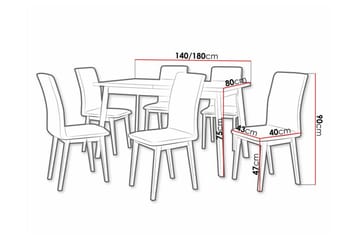 Patrickswell rektangulær uttrekkbar spisegruppe 140–180 cm – Spisebord med eikeutseende og 6 polstrede spisestoler med rette ben - Svart|Beige|Natur - Møbler - Bord - Spisegruppe