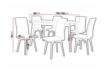 Patrickswell Rektangulær Uttrekkbar Spisegruppe 140–180 cm – Spisebord med Eikeutseende og 6 Polstrede Spisestoler med Vinklede Ben - Sort|Olivgrøn|Natur - Møbler - Bord - Spisegruppe
