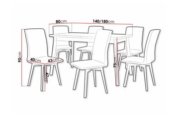Patrickswell rektangulær uttrekkbar spisegruppe 140–180 cm – Spisebord med eikeutseende og 6 polstrede spisestoler med vinklede ben - Hvit|Svart|Natur - Møbler - Bord - Spisegruppe